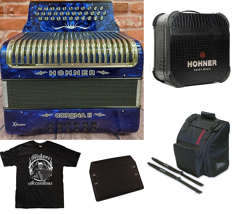 Hohner Xtreme Corona II FBE/FBbEb/Fa Blue Crown Accordion Acordeon +Case/Bag/Straps/T-Shirt | Authorized Dealer image 1
