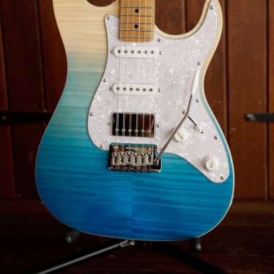 Jet Guitars JS-450Q TBL Transparent Blue HSS Electric Guitar for sale
