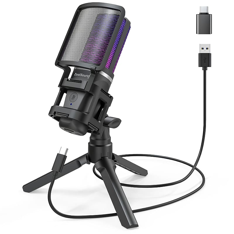 Gaming Usb Microphone For Pc,Rgb Condenser Computer Mic With Tripod  Stand,Quick Mute,Gain Control For  Gaming,Streaming,Podcasting,Recording,Asmr,Cardioid Mic Kit For  Laptop/Ps4/Ps5/Phone