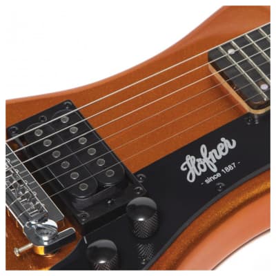 Hofner Shorty Electric Travel Guitar w/ Gig Bag - Metallic Orange image 6