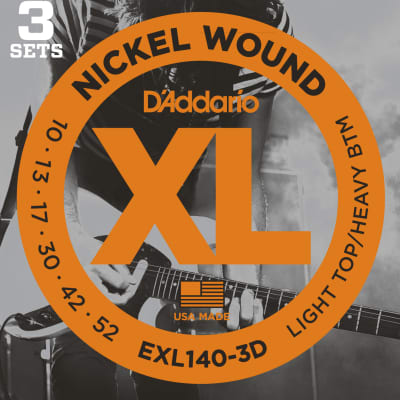 D'Addario EXL140 Electric Guitar Strings - Light-Top/Heavy-Bottom - 10-52 - 3 Sets for sale
