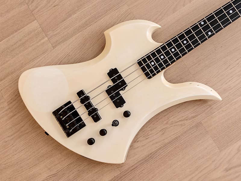1990s BC Rich Mockingbird PJ Medium Scale Electric Bass Guitar White Japan image 1