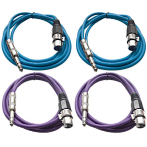 Seismic Audio SATRXL-F6-2BLUE2PURPLE 1/4" TRS Male to XLR Female Patch Cables - 6' (4-Pack)