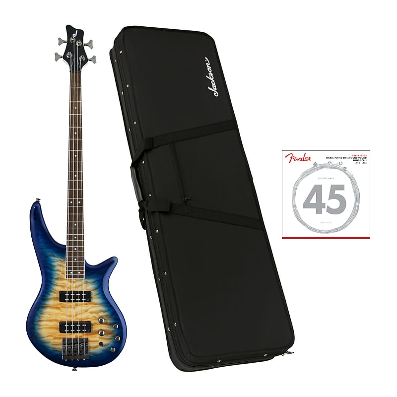 Jackson JS Series Spectra Bass JS3Q 4-String Electric Guitar (Amber Blue Burst) Bundle with Jackson Hard Gig Bag and Strings (3 Items) image 1