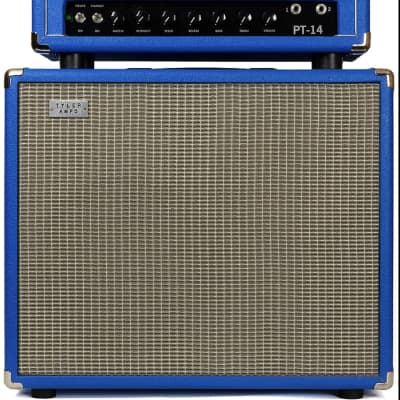 PRE-OWNED TYLER WORKS RETRO PT-14 ELECTRIC BLUE -ALL TUBE AMP  Head & Cabinet VIDEO STYLE! image 1