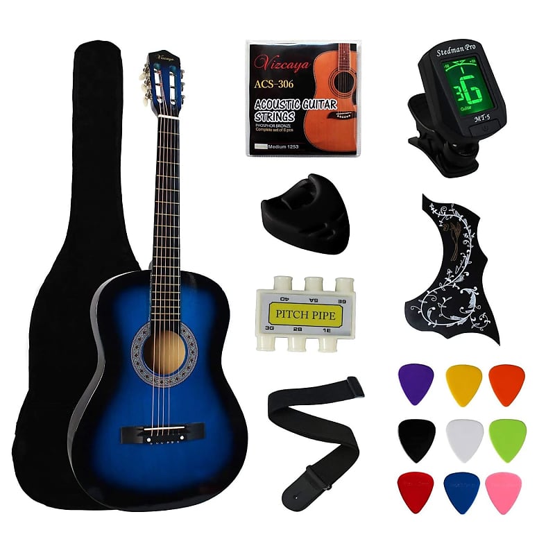 ADM Beginner Acoustic Classical Guitar 30 inch Nylon Strings Wooden Guitar Bundle Kit with Carrying Bag & Accessories, Blue