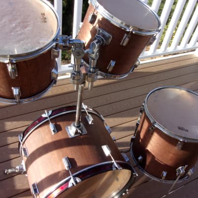 Custom 4 Piece Drum Set Shells & Hardware 22" Bass + 12" 13" & 16" Toms Transparent Red Stained Color image 1