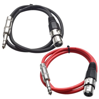 2 Pack of 1/4 Inch to XLR Female Patch Cables 2 Foot Extension Cords Jumper - Black and Red image 1