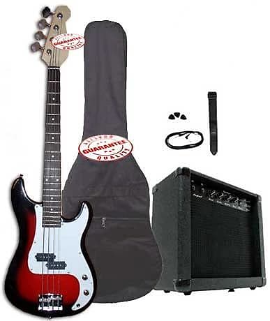 Electric Bass Guitar Pack with 20 Watts Amplifier, Gig Bag, Strap, and Cable, Cherryburst image 1
