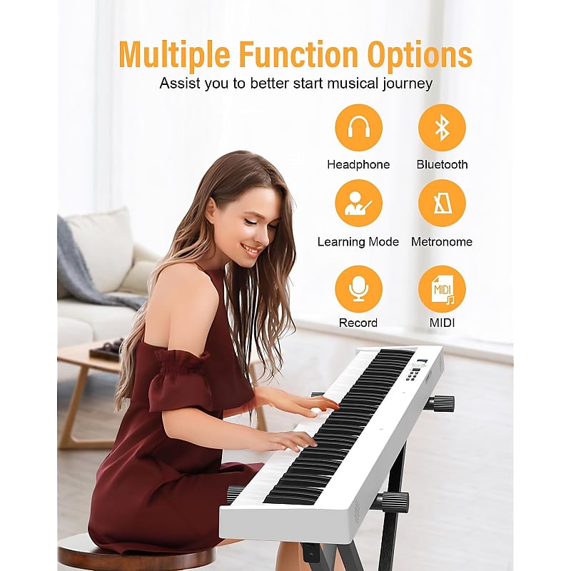 Folding Piano Keyboard, 88 Keys Full Size Semi-Weighted Foldable Piano,  Support MIDI Bluetooth Portable Piano with LCD Screen Sheet Music Stand