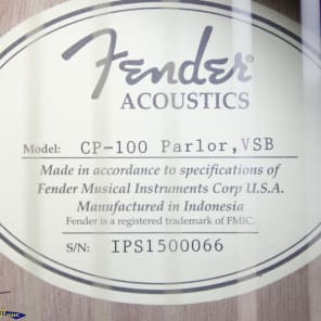 Fender CP-100 Parlor Acoustic Guitar, Sunburst, Satin Finish, BRAND NEW! #23831 image 4