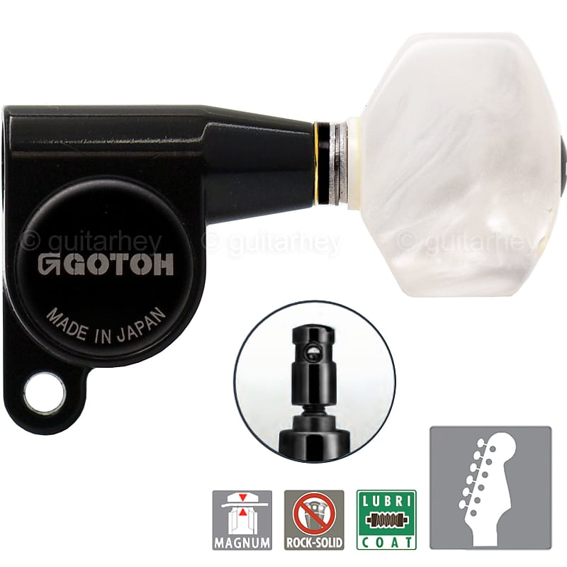 NEW Gotoh SG360 MG Magnum Locking Tuners Set 6 in line PEARLOID Buttons -  BLACK