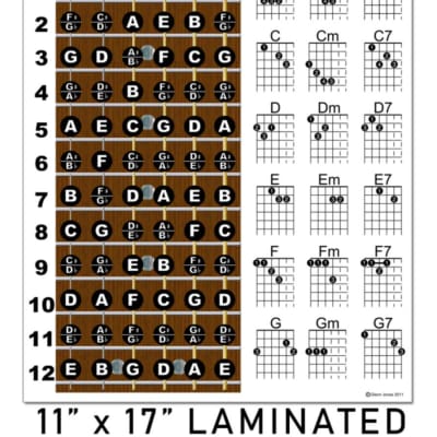 Laminated Left Handed Guitar Chord Chart Poster Fretboard | Reverb