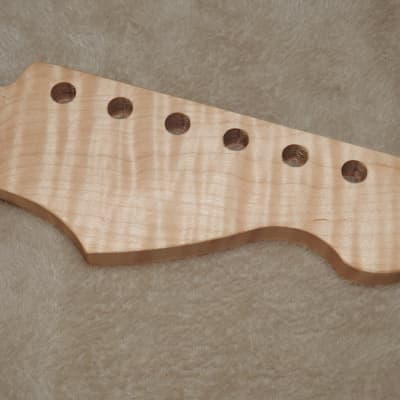 Unfinished Strat Style Neck Lacewood Curly on Flame Maple Strat 24.75 Conversion Neck 21 M/J Frets image 2