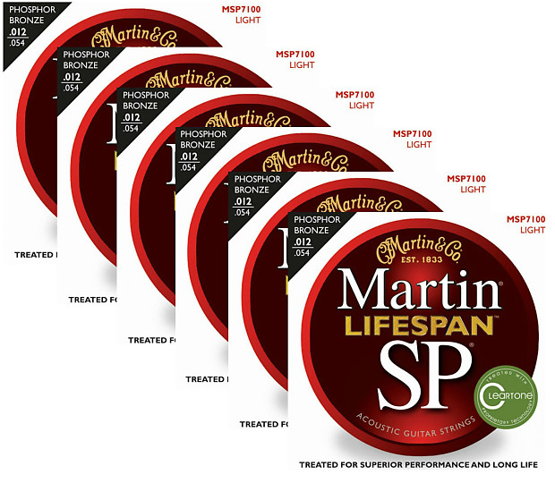 Martin MSP7100 SP Lifespan 92/8 Phosphor Bronze Light Acoustic Strings (3 Pack) image 1
