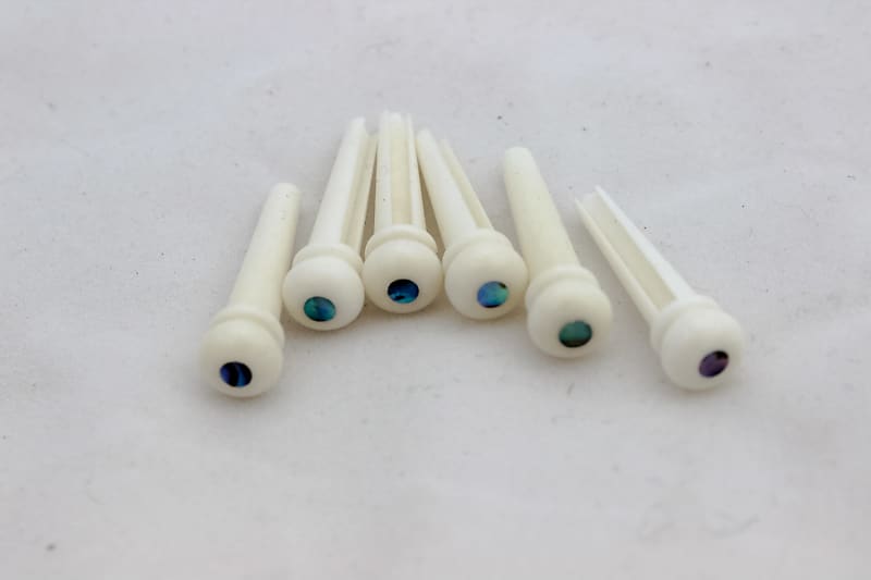 (6) Bone Acoustic Bridge Pins w/ Abalone Inlay image 1
