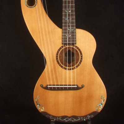 Bruce Wei Solid Spruce, Mahogany Tenor Harp Ukulele, Vine Inlay, Hard Case HU17-2060 for sale