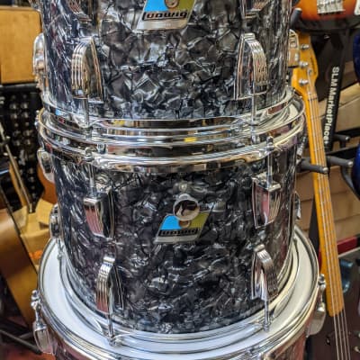 Classic 1970s Ludwig Rewrapped Black Diamond Pearl Drum Set - Super Clean! - Sounds Great! image 2