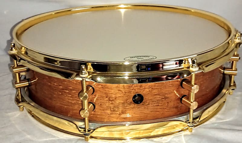 Unmarked ANTIQUE SNARE DRUM SHELL W/ RINGS 14 X 3&15/16"- FREE SHIP TO CUSA! Late 1920's to Early 40's - 1 ply Steambent Mahogany w/ Maple Rings & Bird's Eye Veneer image 1