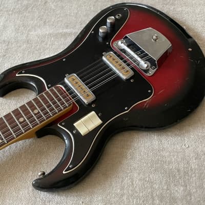 Vintage 1960’s Unbranded Teisco 12 String Electric Guitar Goldfoil Pickups Redburst MIJ Japan Kawai Bison Rare Possibly Early Ibanez image 8