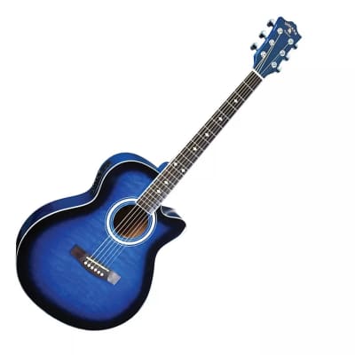Indiana MAD-QTBL Madison Elite Deluxe Concert Cutaway Spruce Top 6-String Acoustic Electric Guitar - Quilt Blue image 2