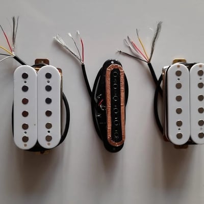Handmade prewired HSH Neodymium Strat pickguard with HB split switch TR BL and mid PU cutoff switch image 11