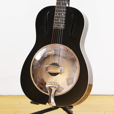 1980s Vintage Regal Resonator Acoustic Guitar Round Neck with F Holes Black & White Binding OHSC image 5
