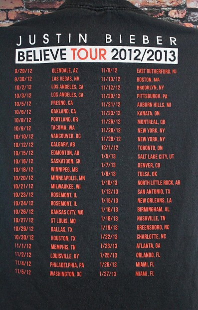 Justin Bieber Believe tour 2012-13 Tシャツ Justin Bieber Believe Tour 2012 2013 White T Shirt Men Size