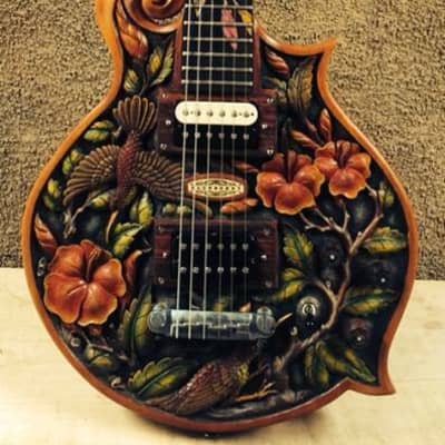 Blueberry Guitar Electric Birds and Flowers 2022 - Hand Carved & Handmade image 1