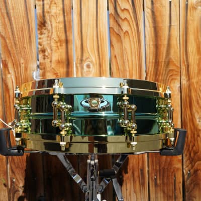 Ludwig Artist Signature Carl Palmer "Venus" Green Brass 3.7 x 14" Snare Drum w/ DieCast Hoops - 2022 image 1