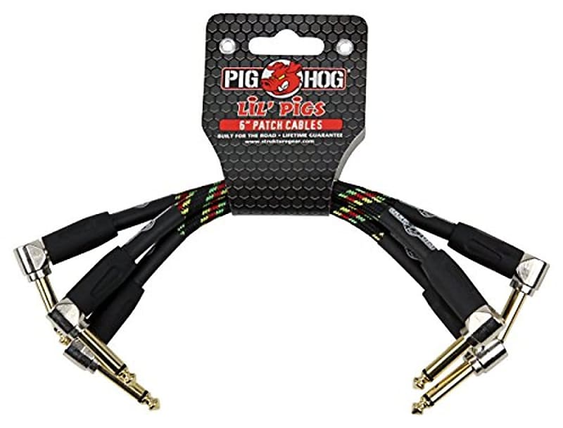 Pig Hog PHLIL6RA Rasta Stripe Patch Cables 3 pack, 6 inch image 1