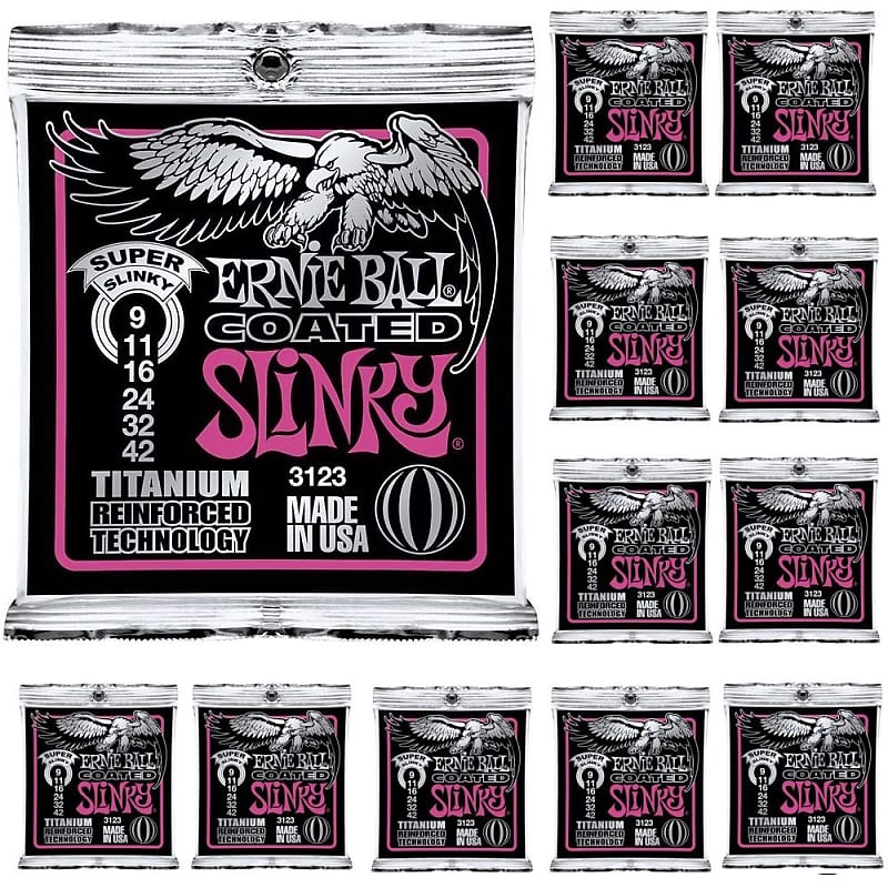 12Pack Ernie Ball 3123 Coated Super Slinky Titanium Electric Reverb