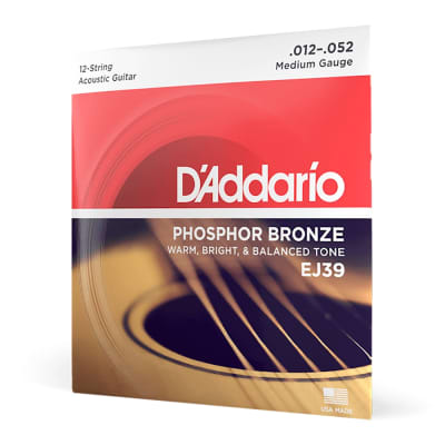 D'Addario EJ39 Medium 12-String Acoustic Guitar Strings, Phosphor Bronze 12-52 image 2