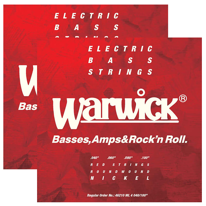 2-Pack of Warwick Red Label 4-String Bass String Set, Nickel-Plated Steel  40-100