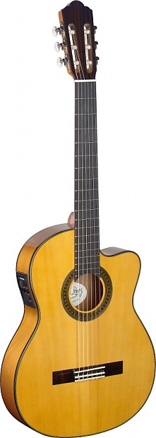 Angel Lopez CF1246TCFI S Thin Body Cutaway Acoustic Electric Flamenco Classical Guitar Reverb