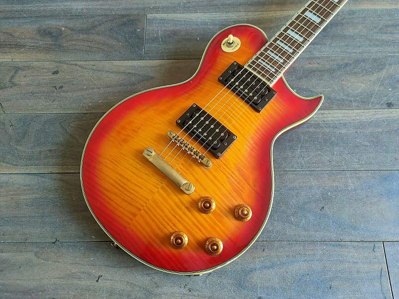 1997 Aria Pro II PE-DLX Single Cutaway (Cherry Sunburst) (+Burny)