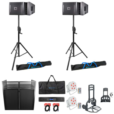 JBL DJ Package w/ VRX932LA-1 Speakers+Stands+Amplifier+Facade+Lights+Hand Truck image 1