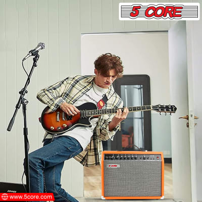 5 Core Electric Guitar Amplifier 40W Solid State Mini Bass Amp w 8” 4-Ohm Speaker EQ Controls Drive Delay ¼” Microphone Input Aux in & Headphone Jack for Studio & Stage for Studio & Stage- GA 40 ORG image 14