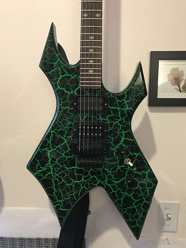 B.C. Rich Warlock NJ series Black/Green Crackle Upgraded Pickups