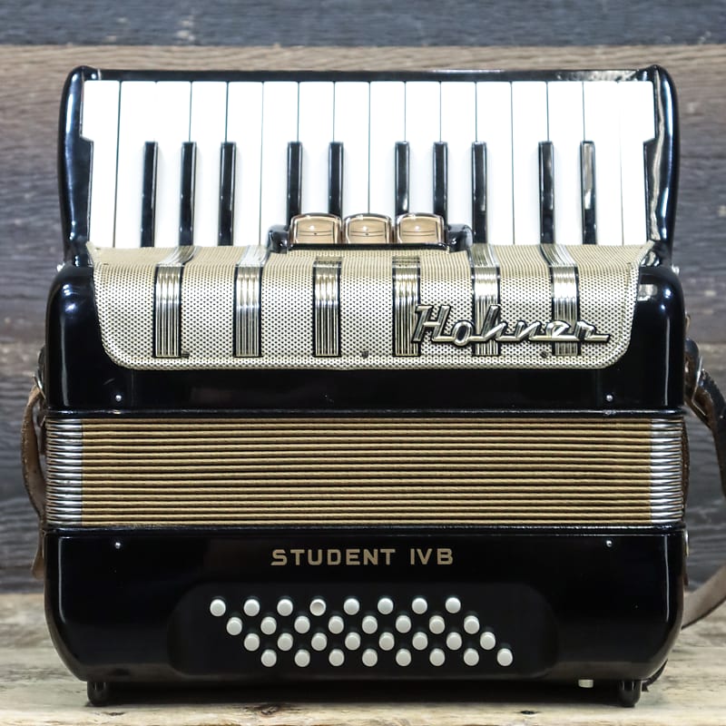Hohner Student IVB 32-Bass 26-Key 3-Switch Black & Gold Piano Accordion w/Case image 1