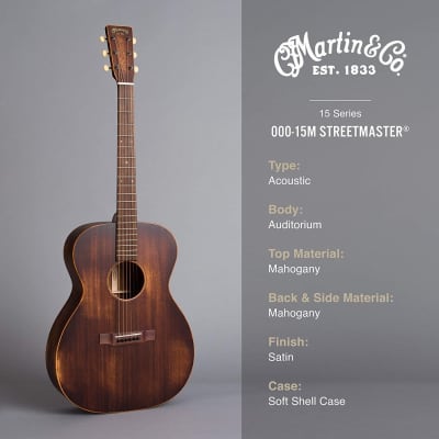Martin Guitar 000-15M StreetMaster with Gig Bag, Acoustic Guitar for the Working Musician, Mahogany Construction, Distressed Satin Finish, 000-14 Fret, and Low Oval Neck Shape image 5