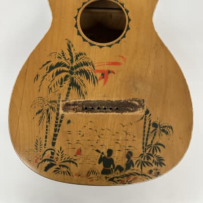 Vintage 1930s Supertone Harmony Regal Parlor Acoustic Hawaiian Palm Tree Stencil Guitar Project Luthier Special image 1