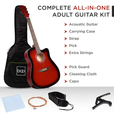 Best Choice Products Full Size Beginner Acoustic Guitar Set with Case, Strap, Capo - 41in-Dark Brown image 2
