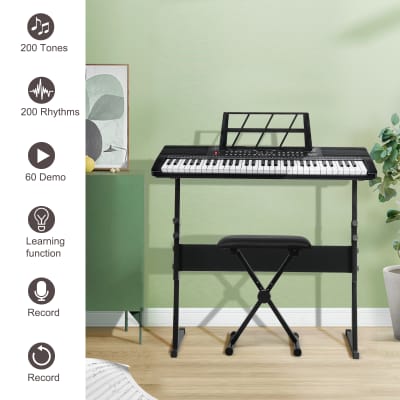 Glarry EP-110 61 Key Keyboard with Piano Stand, Piano Bench, Built In Speakers, Headphone, Microphone, Music Rest, LED Screen, 3 Teaching Modes for Beginners 2020s - Black image 3