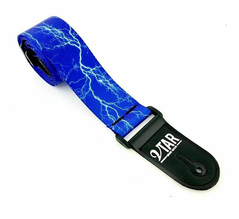 Vtar Vegan Lightning Bolt Electric Blue Guitar Strap UK Reverb