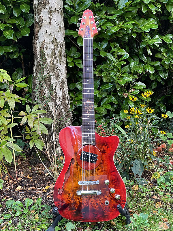 NAH Guitars Telstar 2 Custom 2021 Poplar Burl Yellow - Red Burst image 1