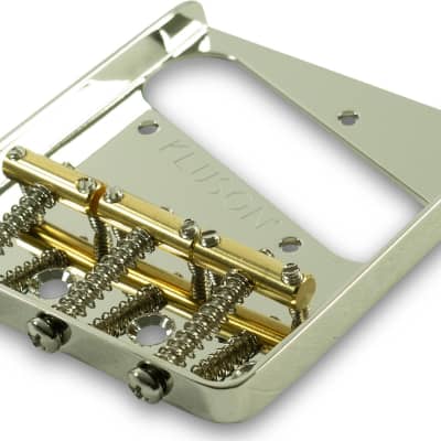 Kluson Vintage Replacement Bridge For Fender Telecaster Steel With Brass Saddles - Gloss Nickel