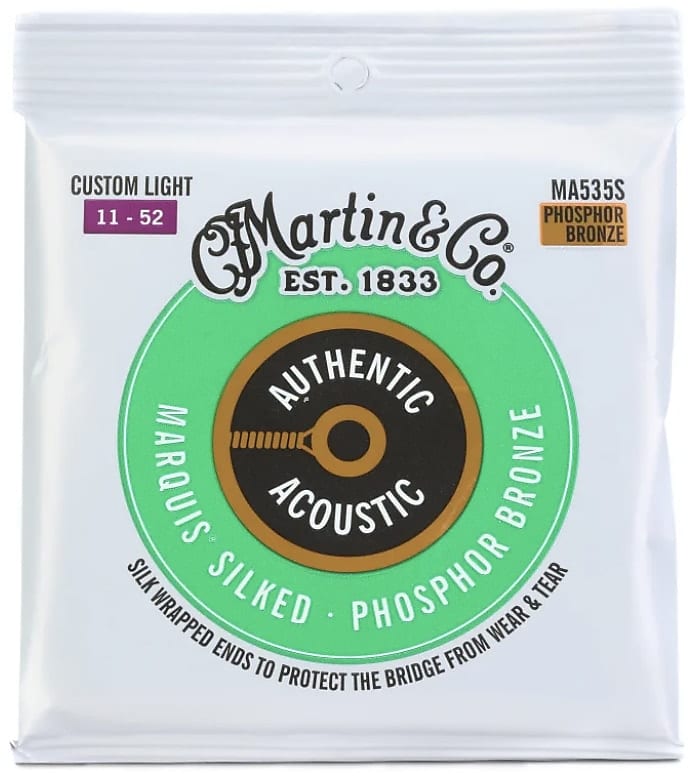 Martin MA535S Authentic Acoustic Marquis Silked 92/8 Phosphor Bronze Guitar Strings - .011-.052 Custom Light