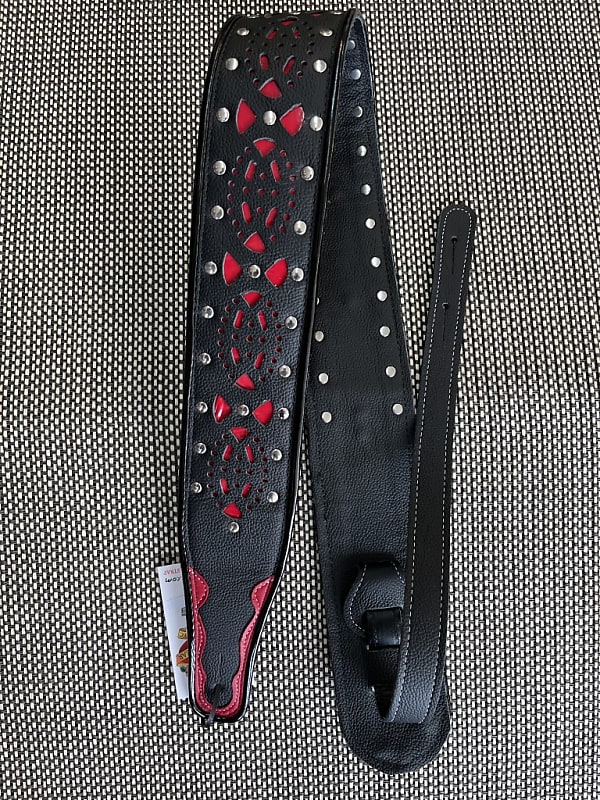 Mark's Dragons Red/Black - Leather Guitar Strap - Hand Made in