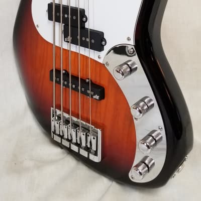 Zon Mosaic Mojo 5 String P/J Electric Bass Guitar, Ash Body, Maple Fingerboard, Brown Sunburst W/ Ba image 2